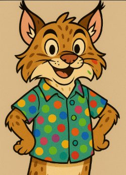 Picture of Bobcat with a Polka Dot shirt